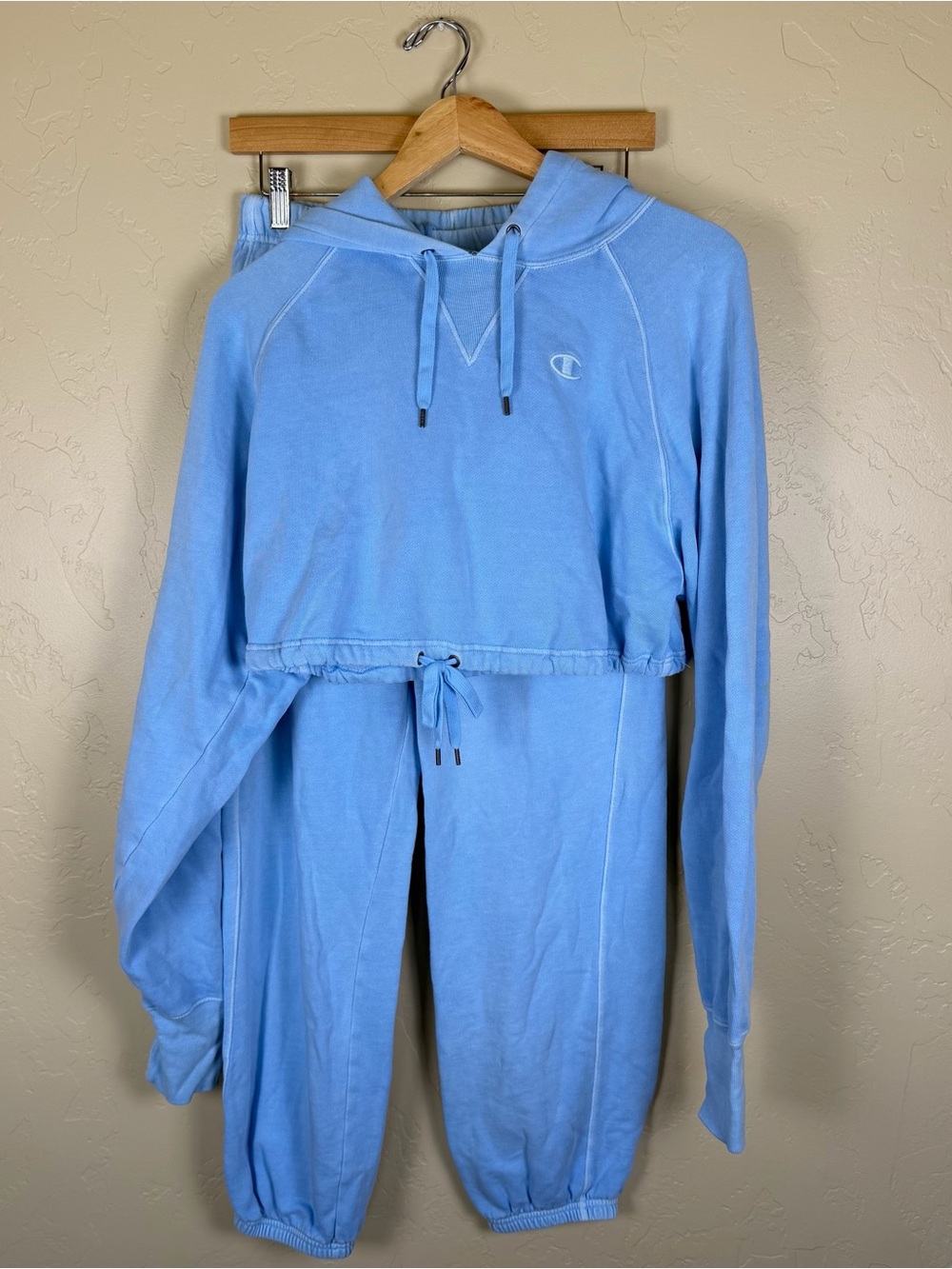 Champion Sky Blue Cropped Hoodie & Jogger Set Women’s Size